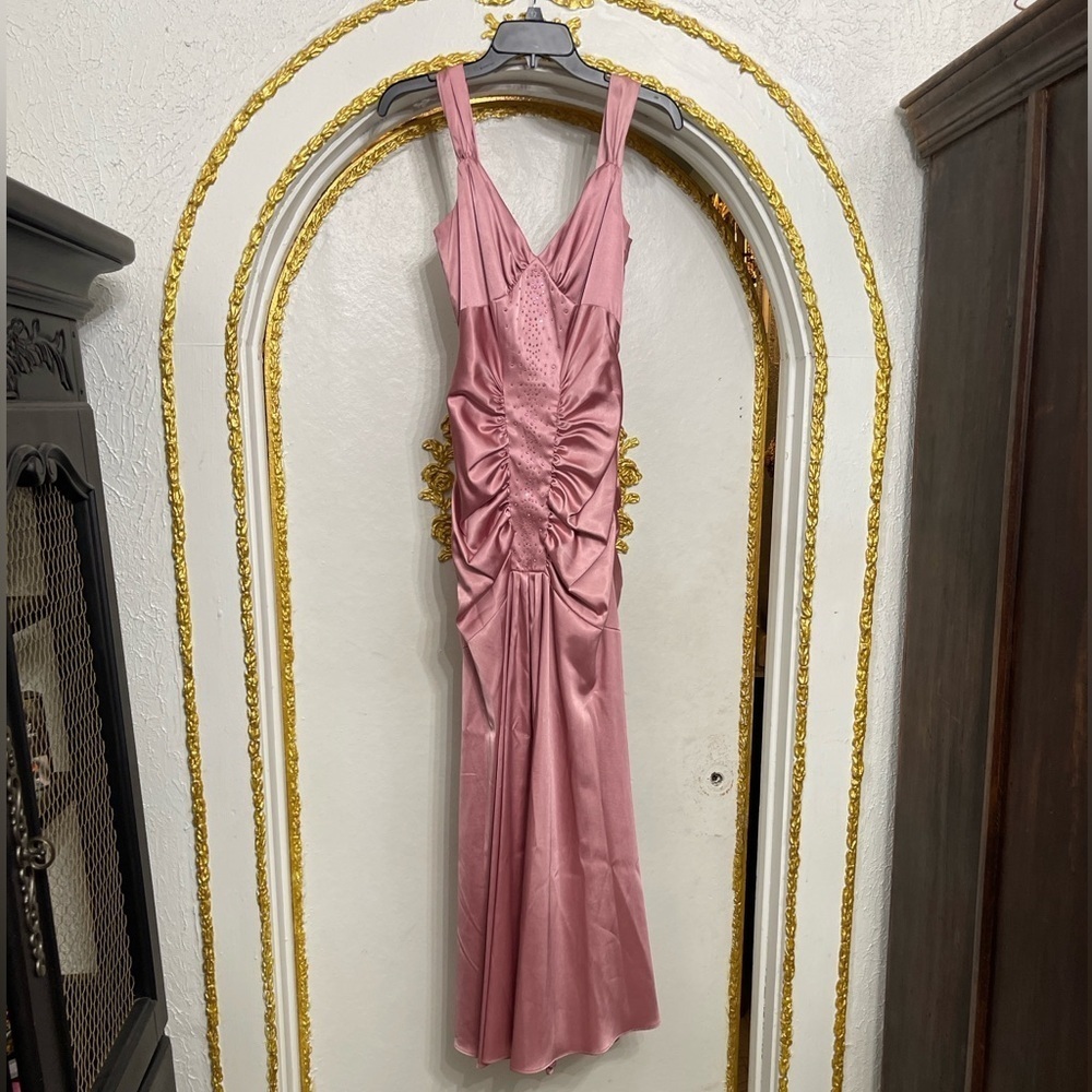 Jessica McClintock Vintage Ruched Satin Gown Rose Pink Size 4 Wicked / Glinda